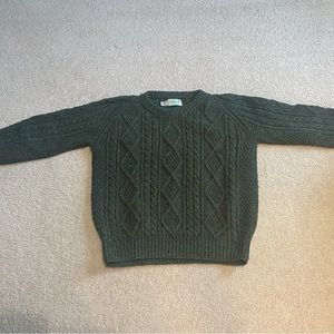 Handmade Irish wool cable knit sweater men’s L. Green. Vintage circa 1995.